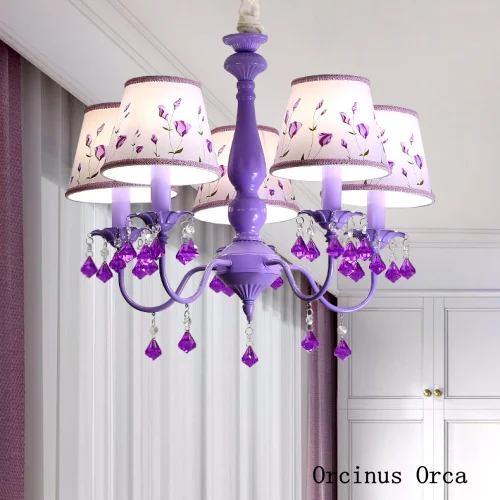 

Korean Pastoral Purple Crystal Chandelier Girl's Bedroom Children's Room Lamp European Creative Romantic LED Chandelier