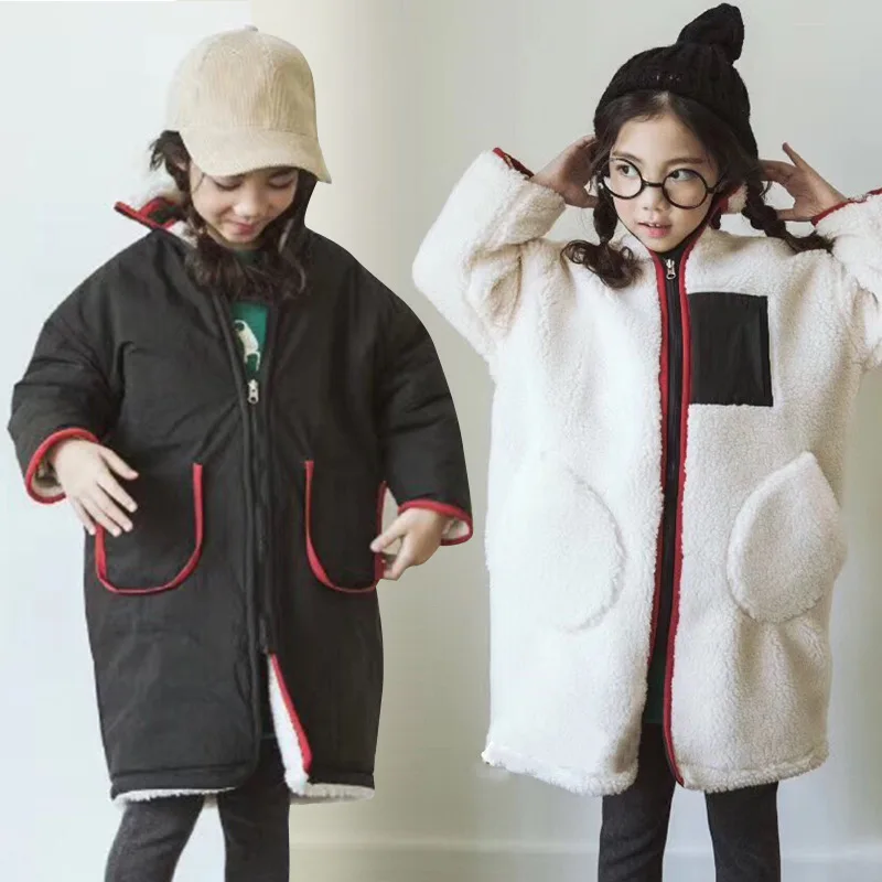

18 GIRL'S Coat Autumn And Winter Korean-style New Style Thick Warm Berber Fleece Big Boy Reversible Casual Tops Parent And Child