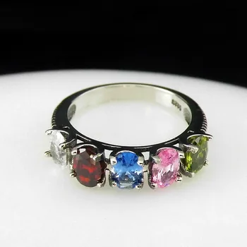 

FNJ Colorful Cubic Zircon Rings 925 Silver Original S925 Thai Silver Ring for Women Jewelry