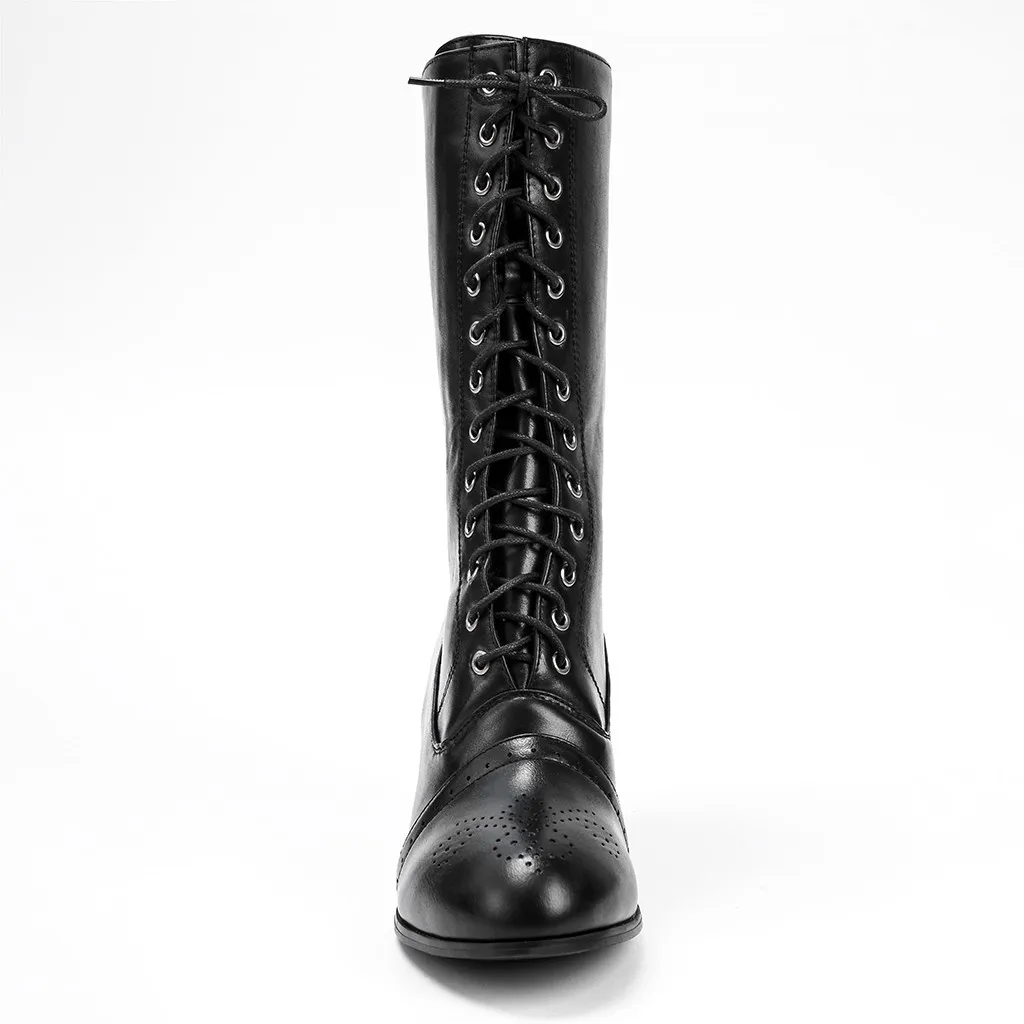 Женская обувь; модные ботинки; zapatos de mujer; ботинки женски; женские ботинки с острым носком, на шнуровке, на каблуках-шпильках, в стиле панк; ботинки на среднем каблуке