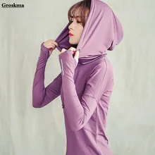 Быстросохнущая женская рубашка с капюшоном для йоги с длинным рукавом для фитнеса, тренажерного зала, одежда для спорта на открытом воздухе, футболка для бега, пуловер, майки, mujer