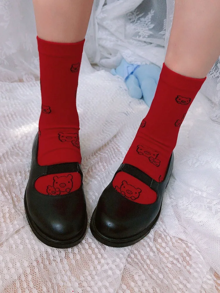 Красные хлопковые носки со Свинкой; носки для девочек; носки; ступенчатый злодей; красная свинка; красные женские носки
