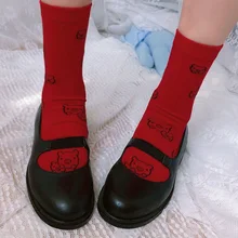 Красные хлопковые носки со Свинкой; носки для девочек; носки; ступенчатый злодей; красная свинка; красные женские носки