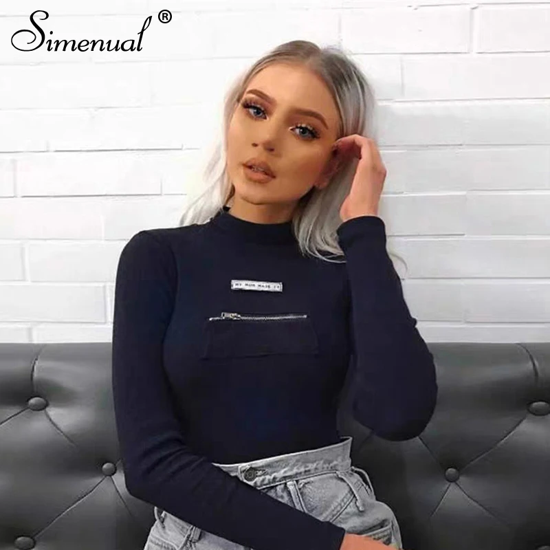 Simenual, модные, с буквенным принтом, спортивные женские боди, с длинным рукавом, на молнии, бодикон, комбинезоны,, Осенние, повседневные, для фитнеса, боди, хит