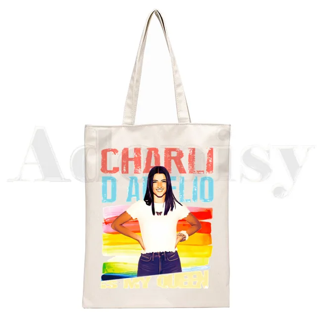 Ice Coffee Splatter Charli Damelio Harajuku Anime Handbags Shoulder Bags Casual Shopping Girls Handbag Women Elegant Canvas Bag N