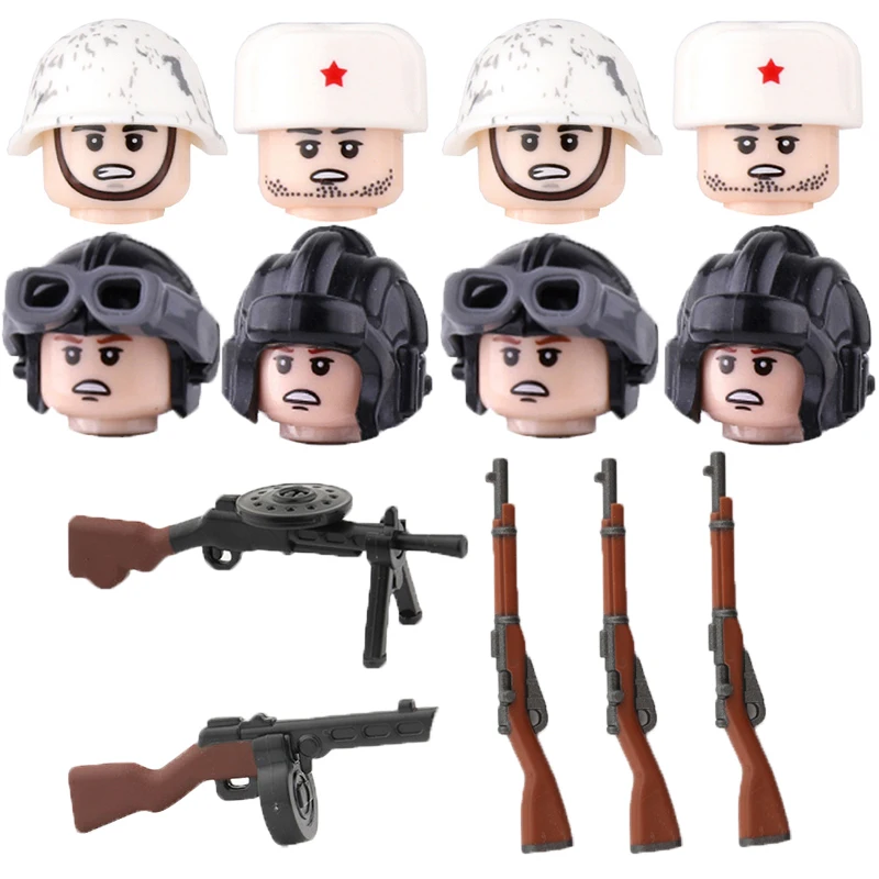 

WW2 Army Soldier Figures Building Blocks Soviet Union Military Weapons Guns Poposa Parts Mini Bricks Kids Brain-training Gifts