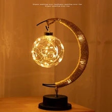 Led Stars / Moon / Apple / Sepak Takraw Christmas Decoration Gift Handmade Hemp Rope Wrought Iron Night Light Party Room Light