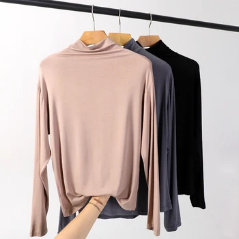 

Women Half Turtleneck Basic Tops Modal Sweater Pullovers spring Autumn Basic Women Long Sleeve Pullover Slim Fit Black cheap top