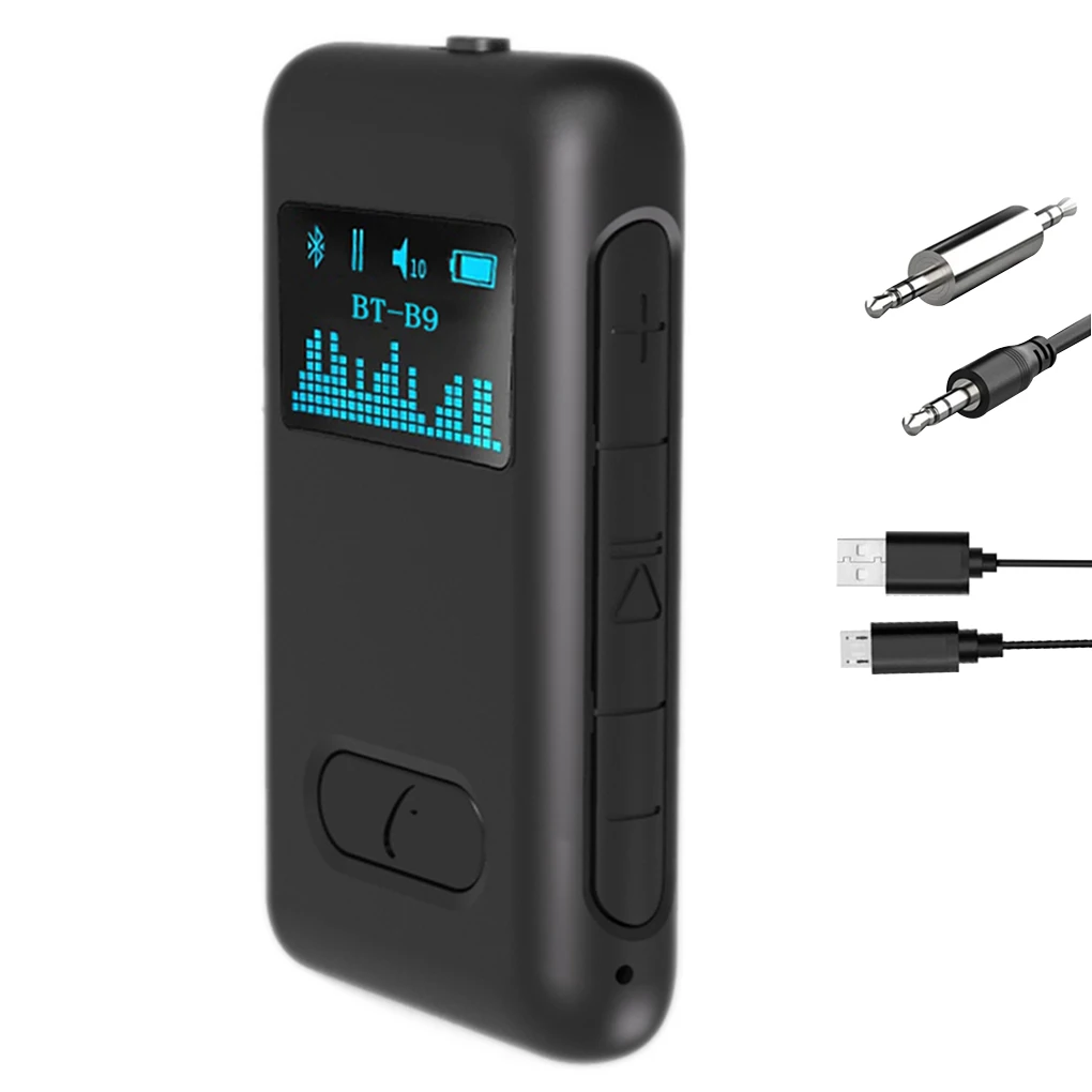 

Receiver Bluetooth 5.0 Car Stereo Audio Adapter Portable Rechargeable Wireless Adaptor with Screen