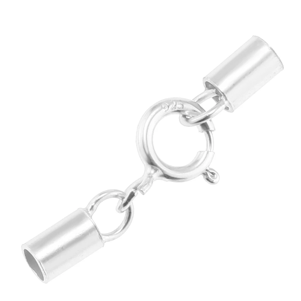 Solid Premium 925 Sterling silver color Kumihimo Rope Cord Clasp Suede Leather Jewelry Clasp Tube DIY Connector  Craft Findings