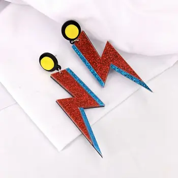 

QIGO Glitter Acrylic Geometric Lightning Earrings Long Women Exaggerated Night Club Jewelry Accessories Red Blue