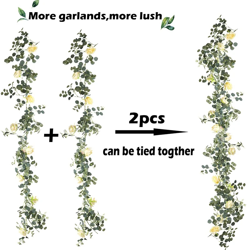 

Artificial Eucalyptus Garland with Rose 2PCS Wedding Arch Decorations Greenery Garlands Eucalyptus Leaves Backdrop Wall Party Fe