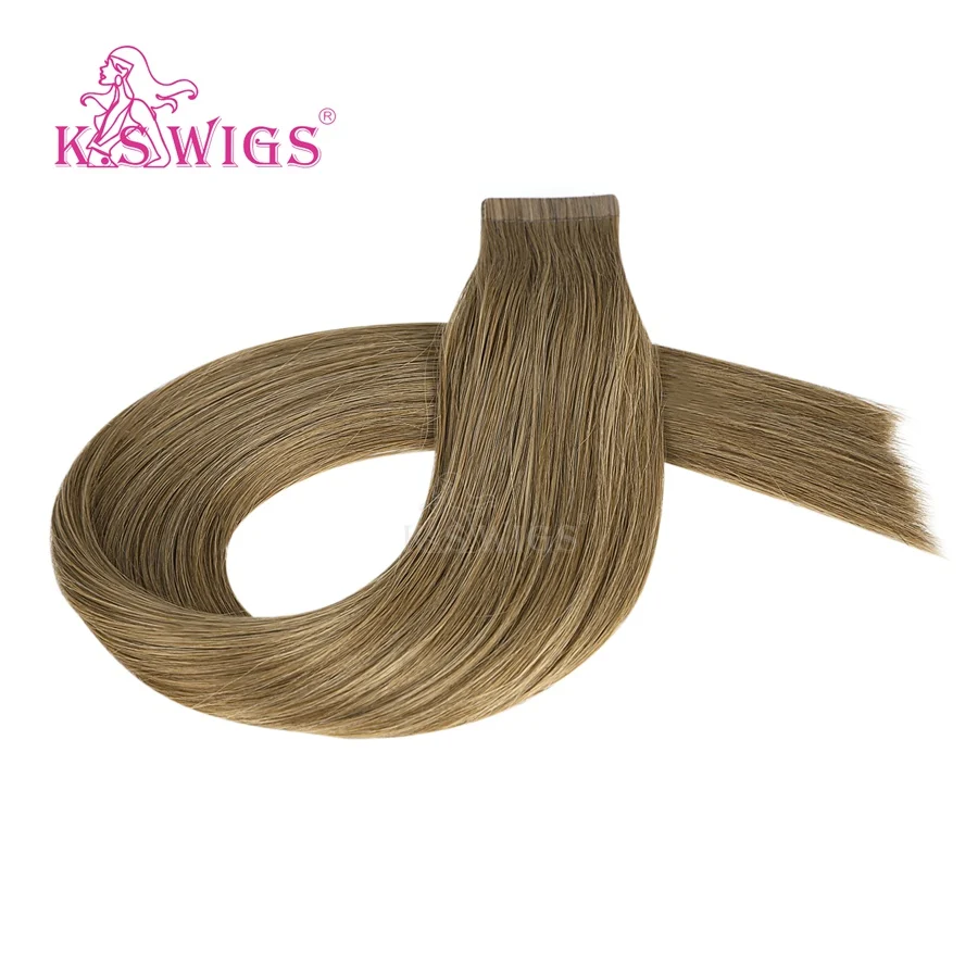 K.S парики Роскошные ленты в Remy человеческие волосы прямые сложенные пополам волосы кожа Уток Бесшовные человеческие волосы для наращивания 20 ''50 г
