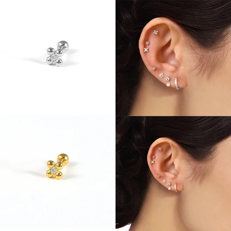 S925 Sterling Silver Women's Earring Jewerly Gift Minimalist Piercing pendientes plata 925 Bling Zircon Cute Mini Stud Earrings