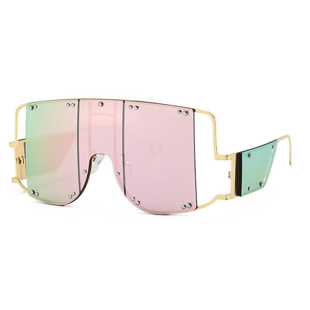 Сексуальные панк металлические бескаркасные негабаритные Солнцезащитные очки женские Ретро Роскошные Брендовые женские большие очки Lentes de sol mujer - Цвет линз: 5-GoldDazzleColour