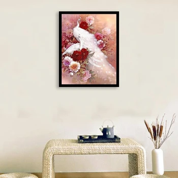 

Cross Stitch Diamond Embroidery,Animal "White Peacock" Patterns Full DIY 5D Diamond Painting Rhinestones Decoration