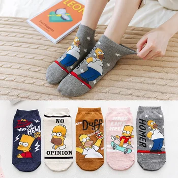 

Funny Cute People Cartoon Simpson Anime Straight Women Socks Casual Cotton Personality Fashion Socks For Girls 5 Pairs