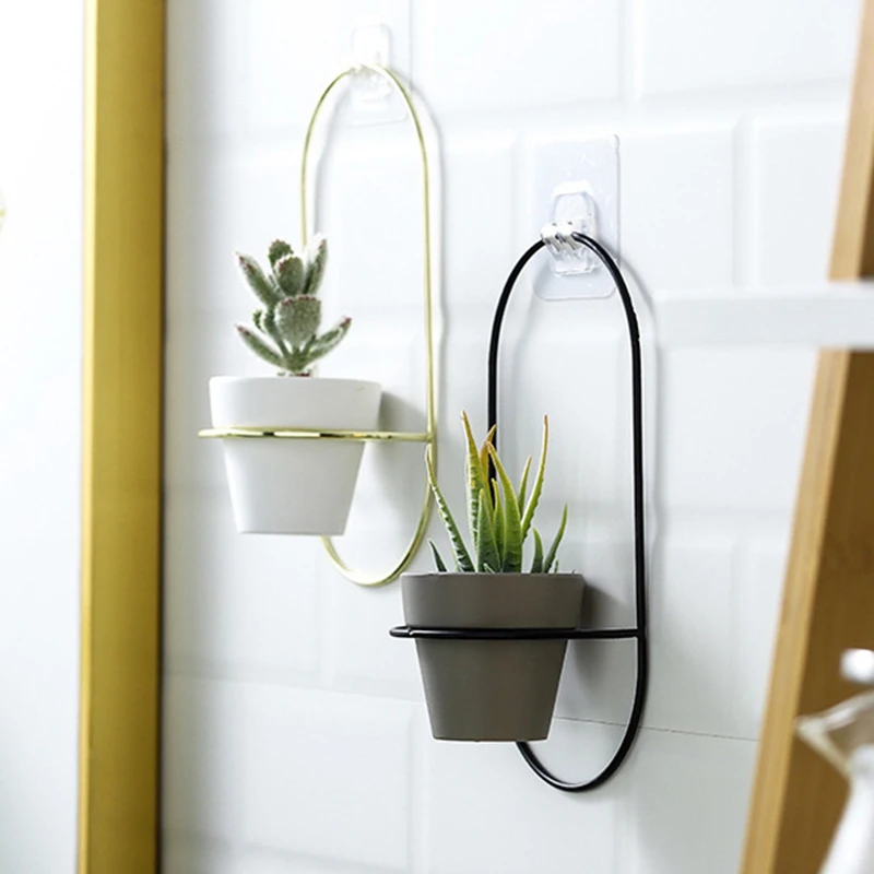 1 Set Wall Mounted Ceramic+Iron Planter Pot Flower Flowerpot Home Decor