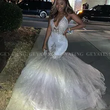 Сексуальное блестящее Серебряное платье с v-образным вырезом для выпускного вечера, платье на тонких бретелях с открытой спиной, платье для выпускного вечера в африканском стиле, длинное строгое вечернее платье