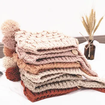 

Children Wool Hat Kids Knitted Caps Girl Winter Accessories Hook Flower Babies Warm Cap