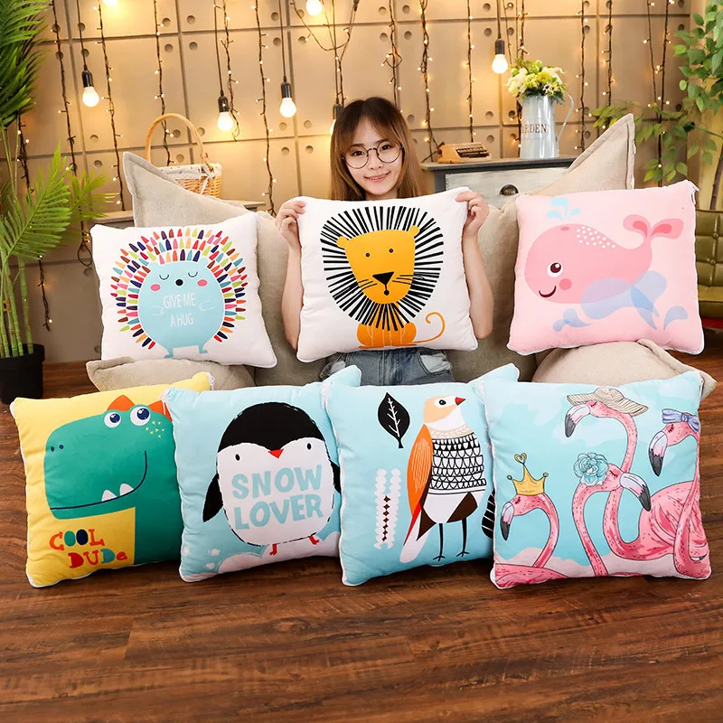 

Lovely 2in1 Air-conditioned quilt Whale Lion cute cartoon Pillow plush toys stuffed Accompany Doll Xmas Gifts for children