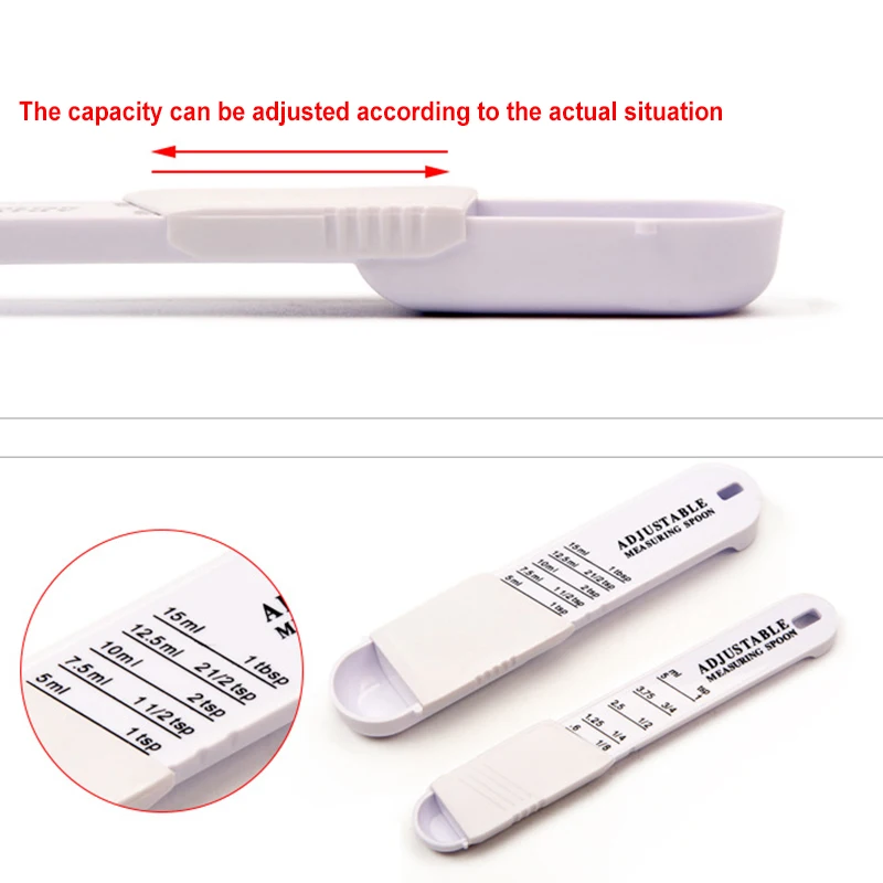 Adjustable Measuring Spoon White,Creative Double End Adjustable Scale,  Eight Stalls Measuring Spoon,Measuring Dry/Semi-Liquid Ingredients,Metering