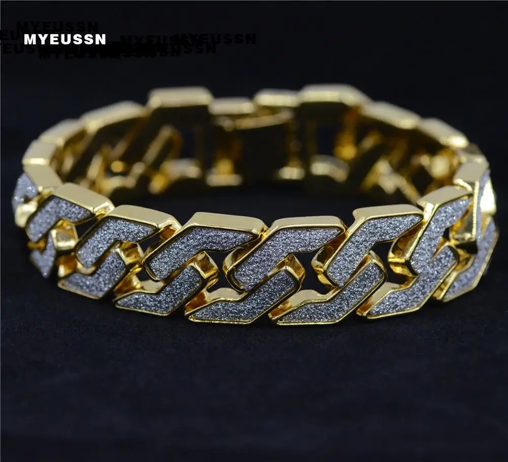 Шикарный Полный лед из кубинской цепи звено мужской браслет Европа и Америка скрабы браслет Мода хип хоп ювелирные изделия