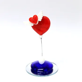 

Handmade Murano glass Heart shaped ornament lampwork glass Creative Angel's wings heart Sculpture home wedding decor accessories