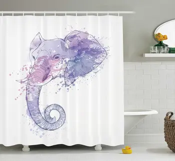 

Hand Drawn Portrait of Elephant Decoration Bath Curtain, Fabric Shower Curtains for Bathroom, 72X72 inches, Hooks Included