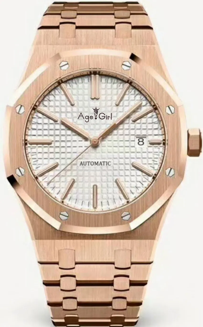 Rose Gold White Роскошные брендовые новые мужские часы из нержавеющей стали автоматические механические полностью черный корпус розовое золото синий ограниченный Королевский сапфир стекло дубы - Цвет: Rose Gold White