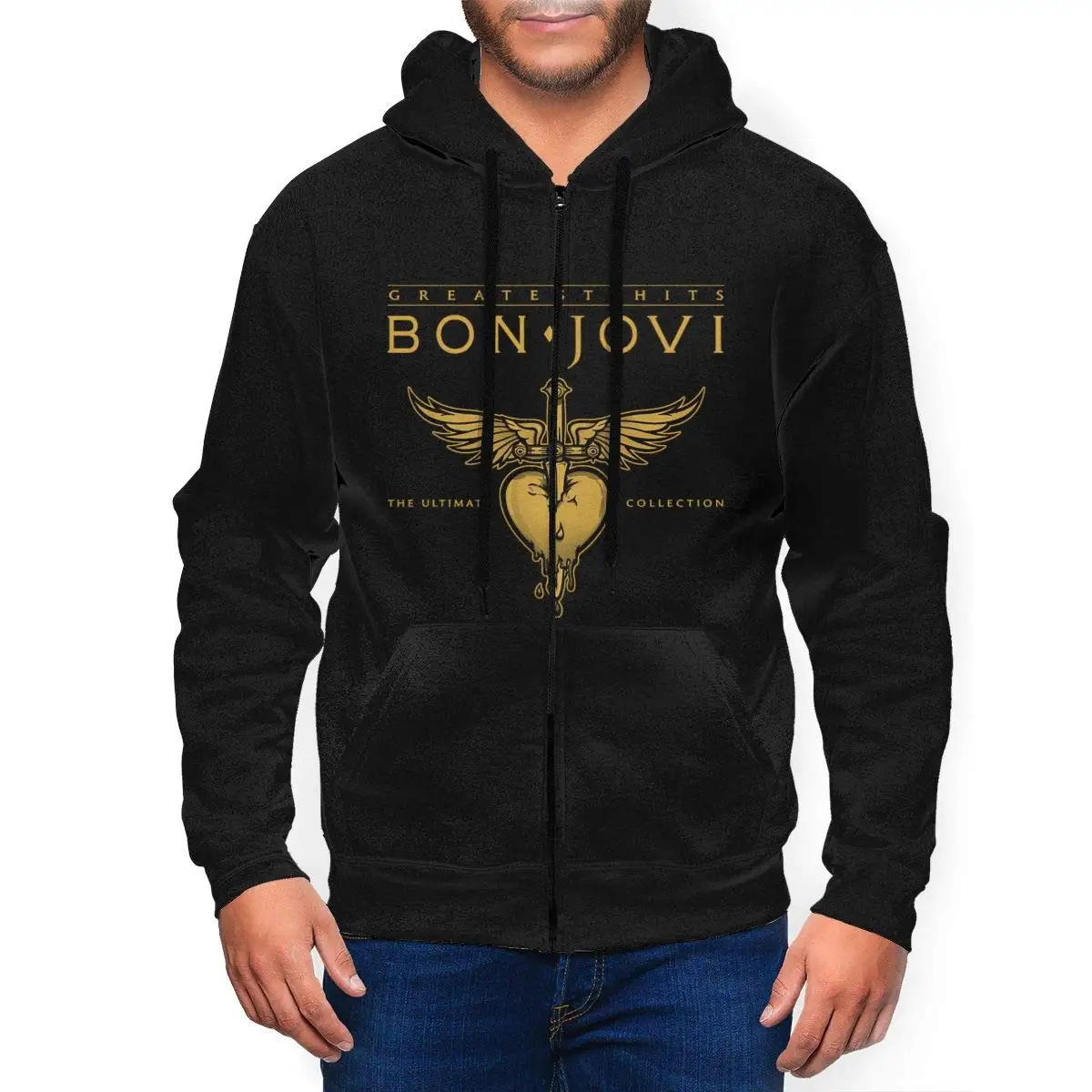 Bon Jovi классический логотип Мужская толстовка на молнии модный свитер унисекс