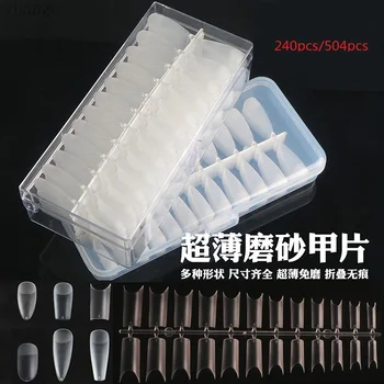 

240/504 pcs Nail Ultra-Thin Frosted Folding Seamless Extension Fake Nail Patch Full Paste Half Paste Dual-Use Nail Piece