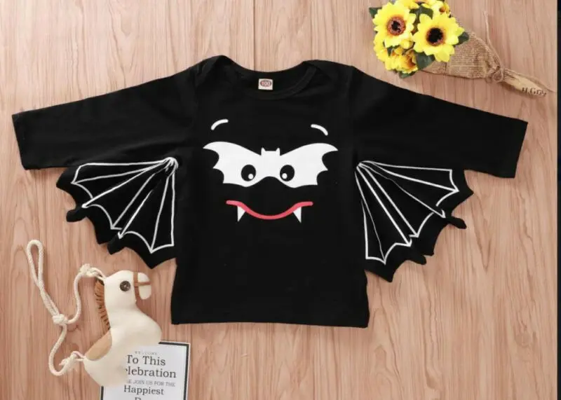 Novelty Halloween Baby Costumes Newborn Baby Girls Boys Brothers Sisters Bat Wings Clothes Romper T-Shirt Cute Kids Clothing