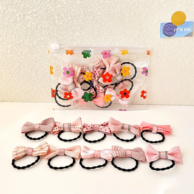 10/20/24 Pcs/Set Baby Girls Cute Cartoon Flower Scrunchies Rubber Bands Children Lovely Elastic Hair Bands Kids Hair Accessories Cat-24 Pcs