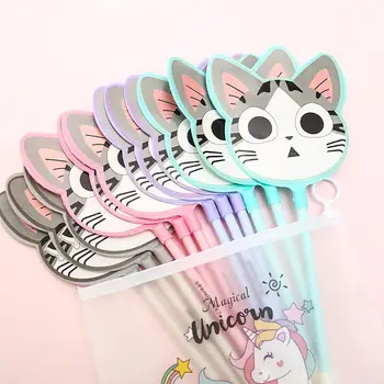 

12pcs Cartoon Gel Pen Korean Creative Kawaii Cat Kitty Fan School Ink Pens for Student Gift Cool Fun Novelty Office Supplies
