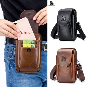 

LAOSHIZI LUOSEN Waist Bag For Men Leather Fanny Pack Mobile Mini Shoulder Bag Business Phone Wallet 91120