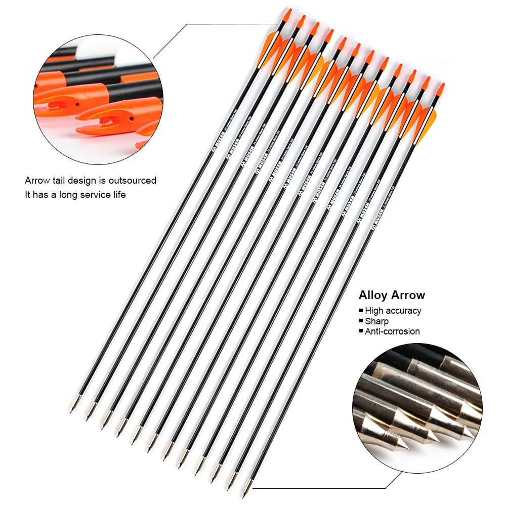 

6/12/24pc 31 Inches Spine 700 with Orange Feather Fiberglass Arrow for Recurve Bow Arrow or Long Bow Practice/Hunting