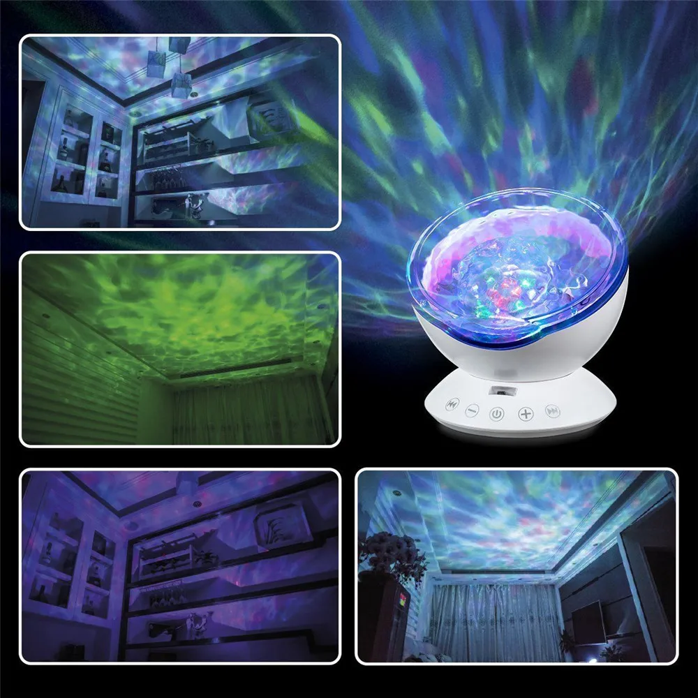 bathroom night light Decorative Night Light Kids LED  Projection Night Light Remote Control Ocean Wave Projector With Music Player For Gifts Idea cool night lights