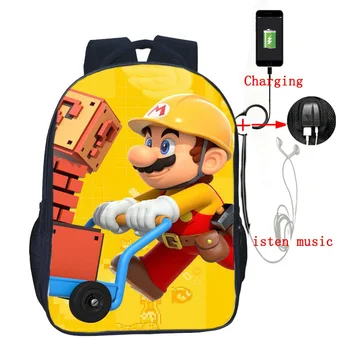 

Beautiful Super Mario USB Charge Backpack Men Women Boys Girls Rucksack Fashion USB Charging Backpack Beautiful Mochila