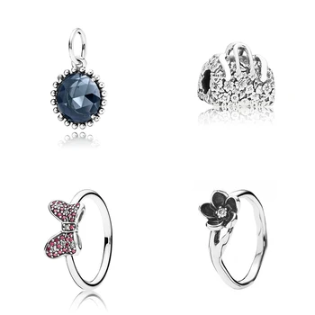 

Kakany SPARKLING BOW RING RED & CLEAR Sterling Silver Mystery Flower Ring Blue Midnight Star Pendant Original Female Jewelry