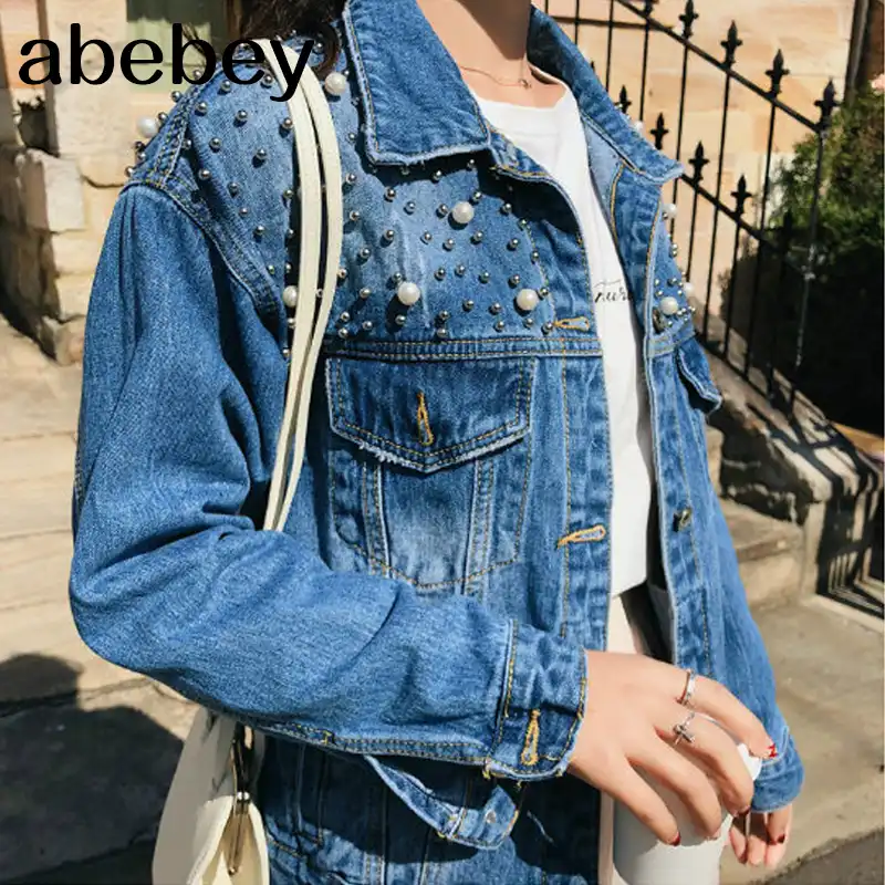 plus size pearl denim jacket