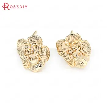 

(39400)6PCS 15x12MM 24K Gold Color Brass Rose Stud Earrings Pins Earrings Jewelry Making Supplies Diy Findings Accessories