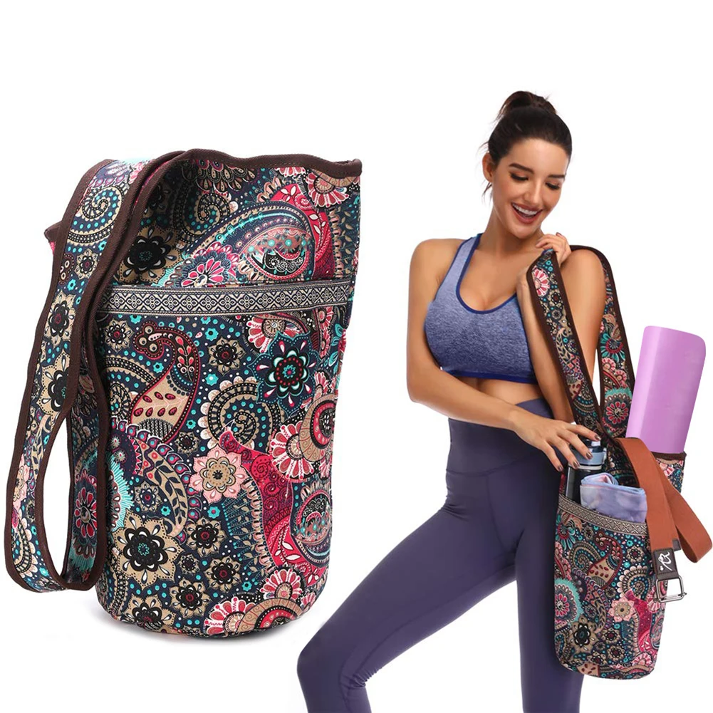 FashionYogaMatBagCanvasYogaBagLargeSizeZipperPocketFitMost