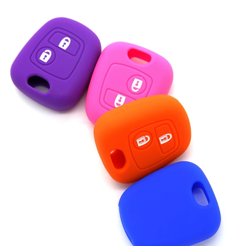 

Silicone Car Key Case for Peugeot 2 Button 206 307 207 2 Button Pink Magenta Purple Orange Sea Blue Black Car Key Cover Protect