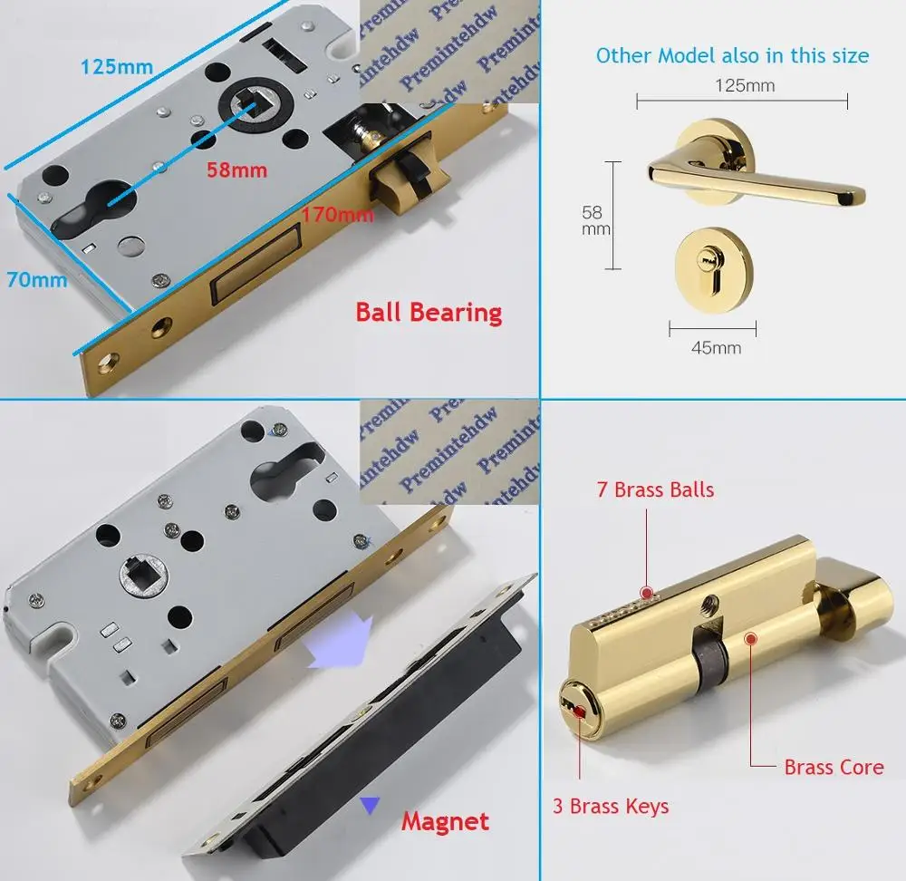  Diamond Round Square Bird Mortise Interior Bedroom Door Rosette Lock Set Thumb turn Shiny Bright PV - 32792817090