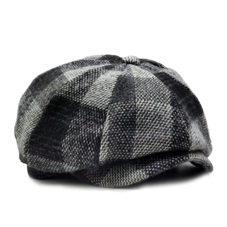 mens military beret hat Winter Plaid Berets Caps For Men Warm Wool Thicken Newsboy Cap For Women Vintage Octagonal Detective Painter Hats Retro Flat Cap black leather beret mens