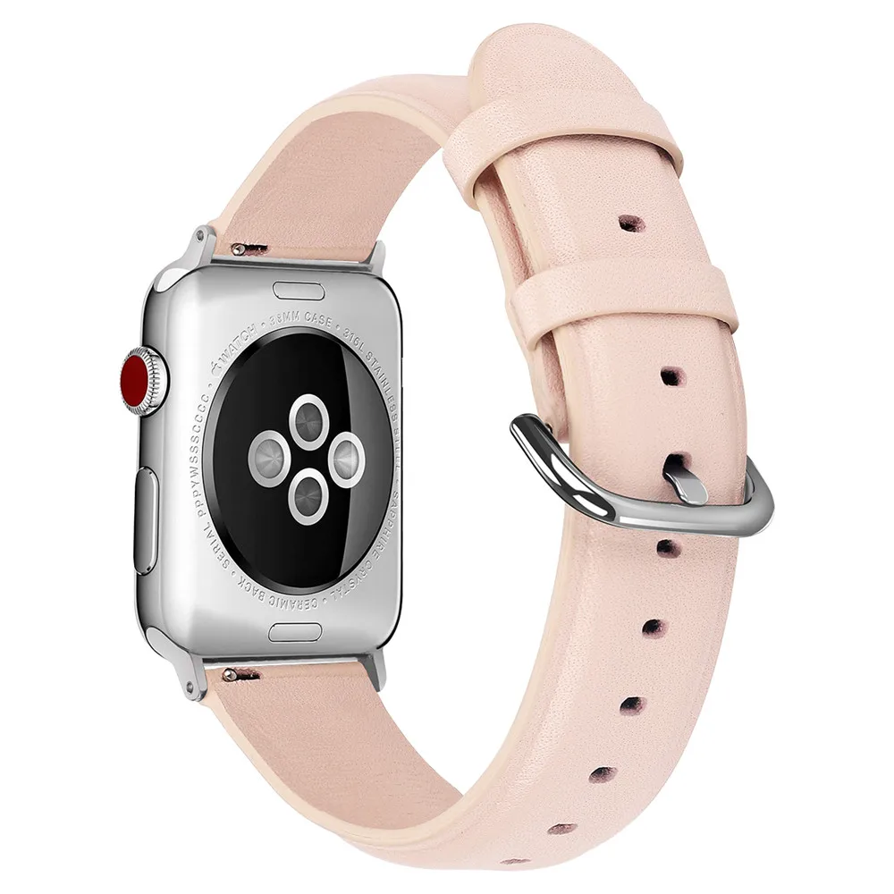 Pink Ремешок для часов из натуральной кожи для Apple Watch 5, 4, 44 мм, 40 мм, 38 мм, 42 мм, спортивный ремешок, браслет, аксессуары для iwatch 3, 2, 1 - Цвет ремешка: Pink