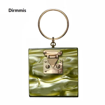 

Fashion New Women Evening Bag Cute Green Gold Purple Acrylic Handbags Luxury Square Party Wedding Bags Casual Vintage Box Clutch