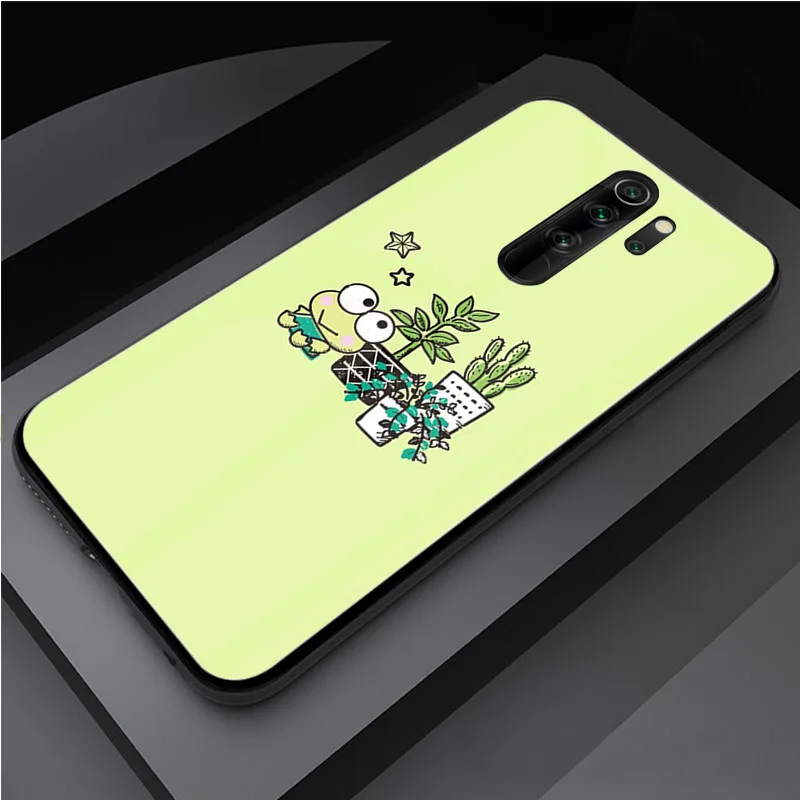 Cute green frog Keroppi DIY Tempered Glass Phone Case for Redmi 7A 8 9 NOTE 9 8 7 6 Pro Luxury printed cover shell case for xiaomi Cases For Xiaomi