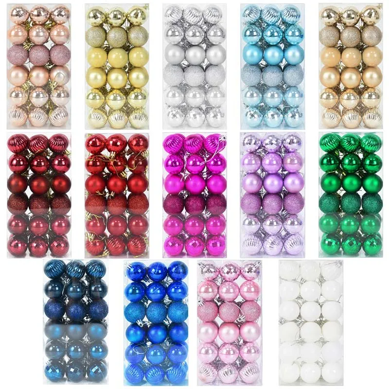 36Pcs Rose Gold Plastic Christmas Balls Ornament 4cm Hang Pendant Ball Indoor New Year Xmas Tree Decor Home Christmas Decoration